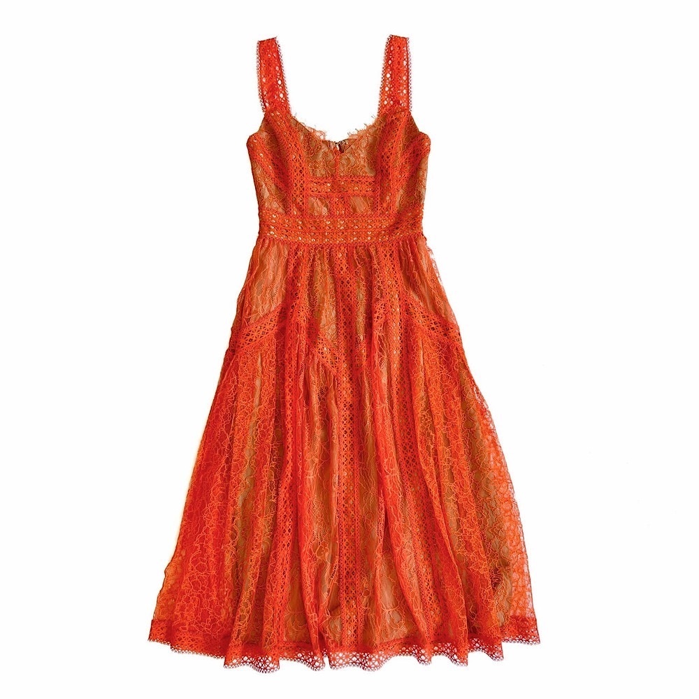 Self Portrait Lace Panel Sleeveless A Line Midi Dress Orange Size 0